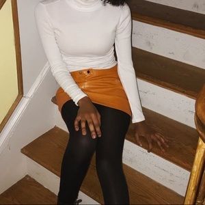 Orange Leather Mini Skirt